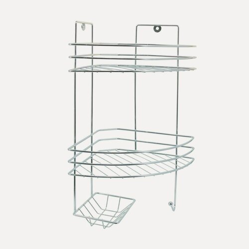Изображение товара Полка для ванной 2-х ярусная угловая с мыльницей Rosenberg RUS-385291-2Zn