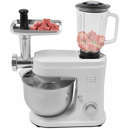 Кухонный миксер Многофункциональный миксер с мясорубкой Месильная машина Многофункциональная мешалка Универсальный кухонный комбайн 6 скоростей смешивания с соковыжималкой 1,5 л 700 Вт (серебристый)