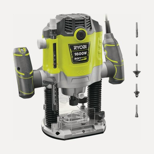 Изображение товара Фрезер Ryobi RRT1600-K, фигурного реза, электроповоротный с плавным запуском, пылеотсосом, цанги разных размеров