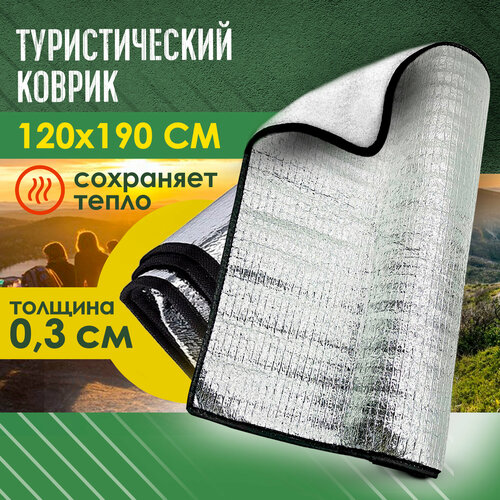Коврик туристический складной фольгированный каремат 190х120х0,3 см для пикника, в палатку, для отдыха и спорта на природе