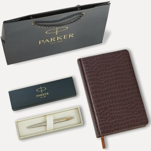 Изображение товара Parker Ручка шариковая "Jotter Core Stainless Steel GT", ежедневник А5 коричневый, пакет, 880890