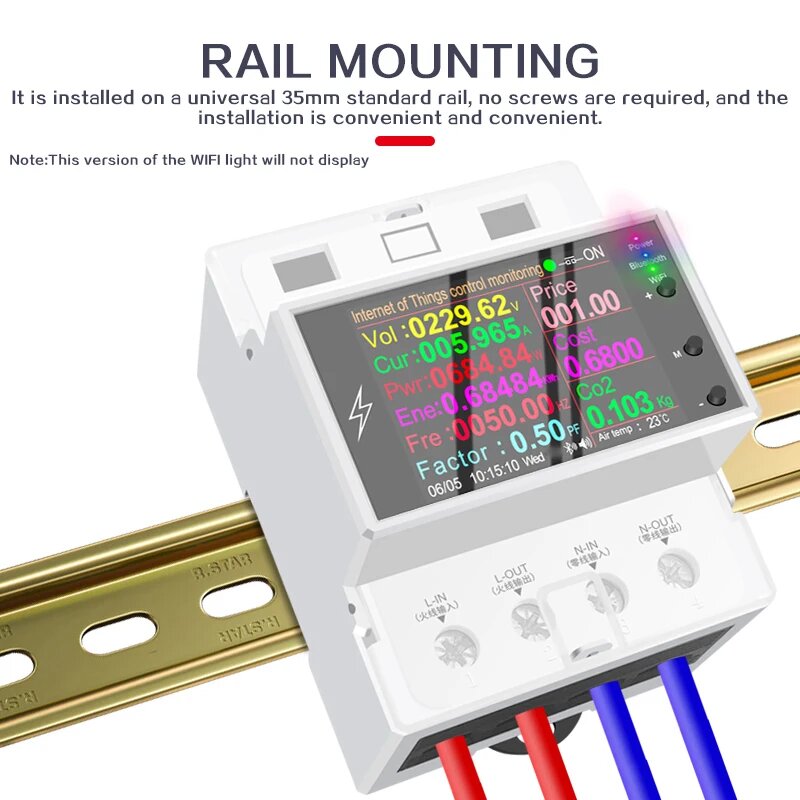 Ваттметры Smart switch AT4PW EARUELECTRIC, WiFi Rail Meter 100A