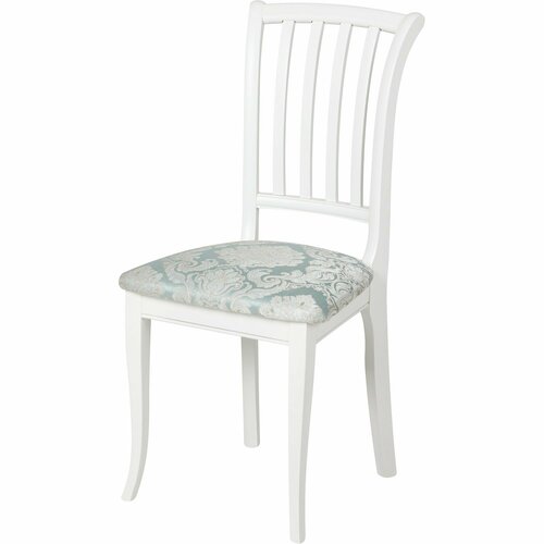 Стул деревянный с мягким сиденьем Бэль Белая эмаль/Бирюзовый жаккард