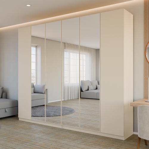 Изображение товара Шкаф распашной Барселона | ЛДСП Кашемир | 4 зеркала на ЛДСП Кашемир