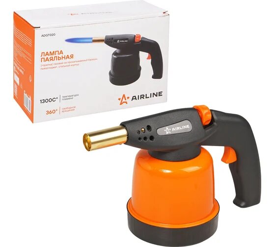 Лампа паяльная Airline (горелка) газовая на прокалываемый баллон пьезоподжиг ADGT020