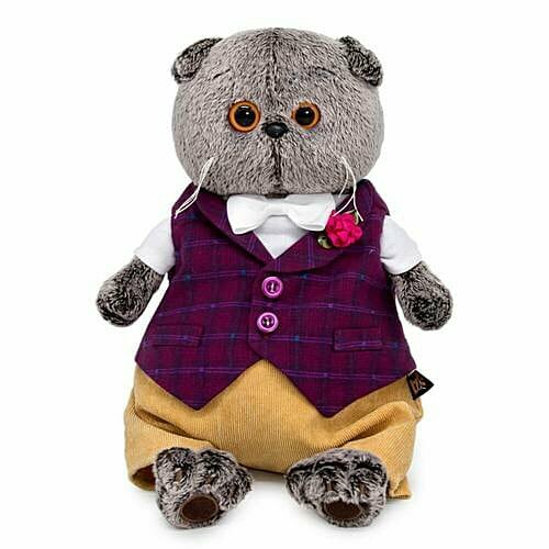 Budi Basa Мягкая Игрушка Кот Басик в бордовом жилете с розочкой (30см в подарочной коробке) Ks30-178 (ООО 