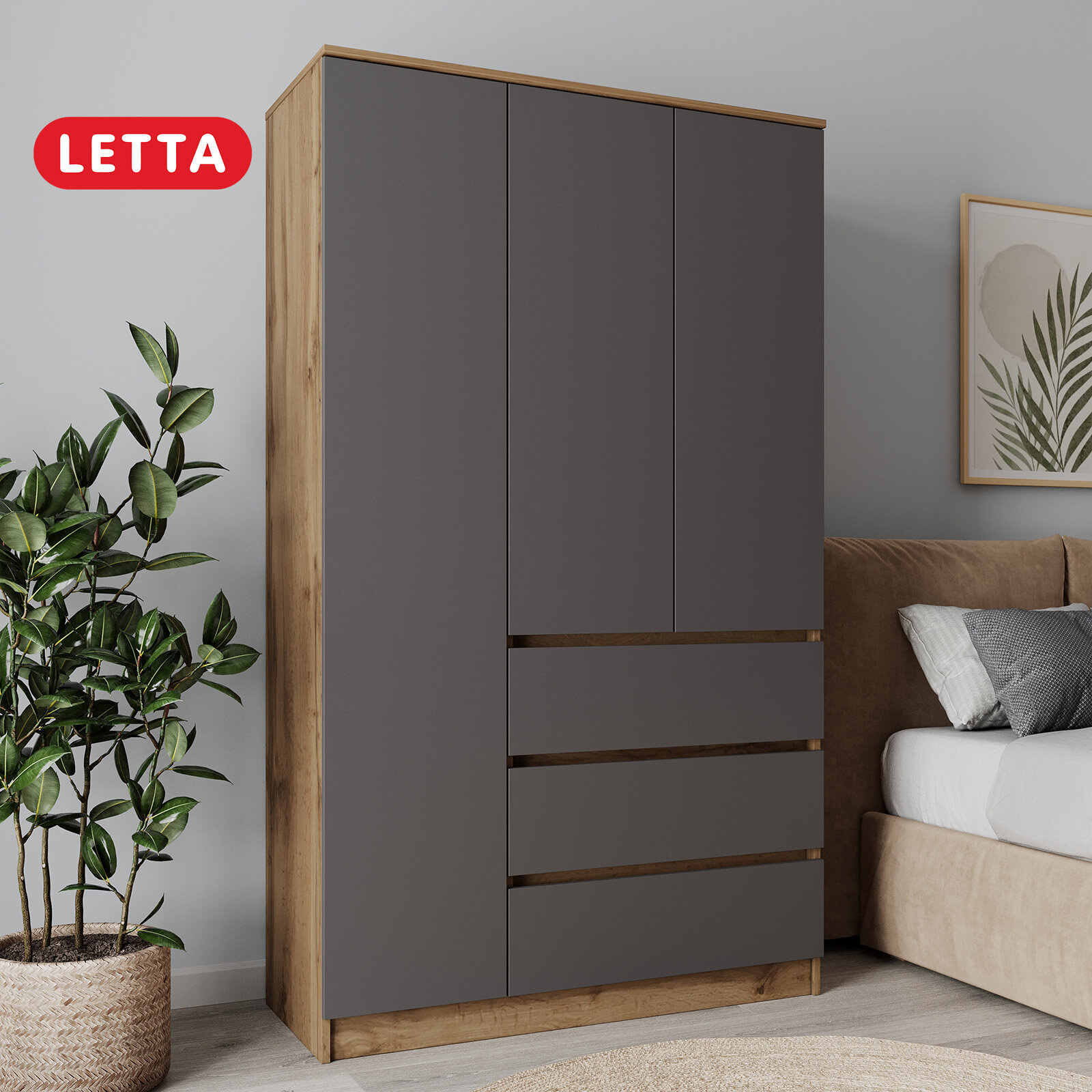 Шкаф для одежды Letta "Пакс" 3в1, 3 двери, серый графит, ЛДСП