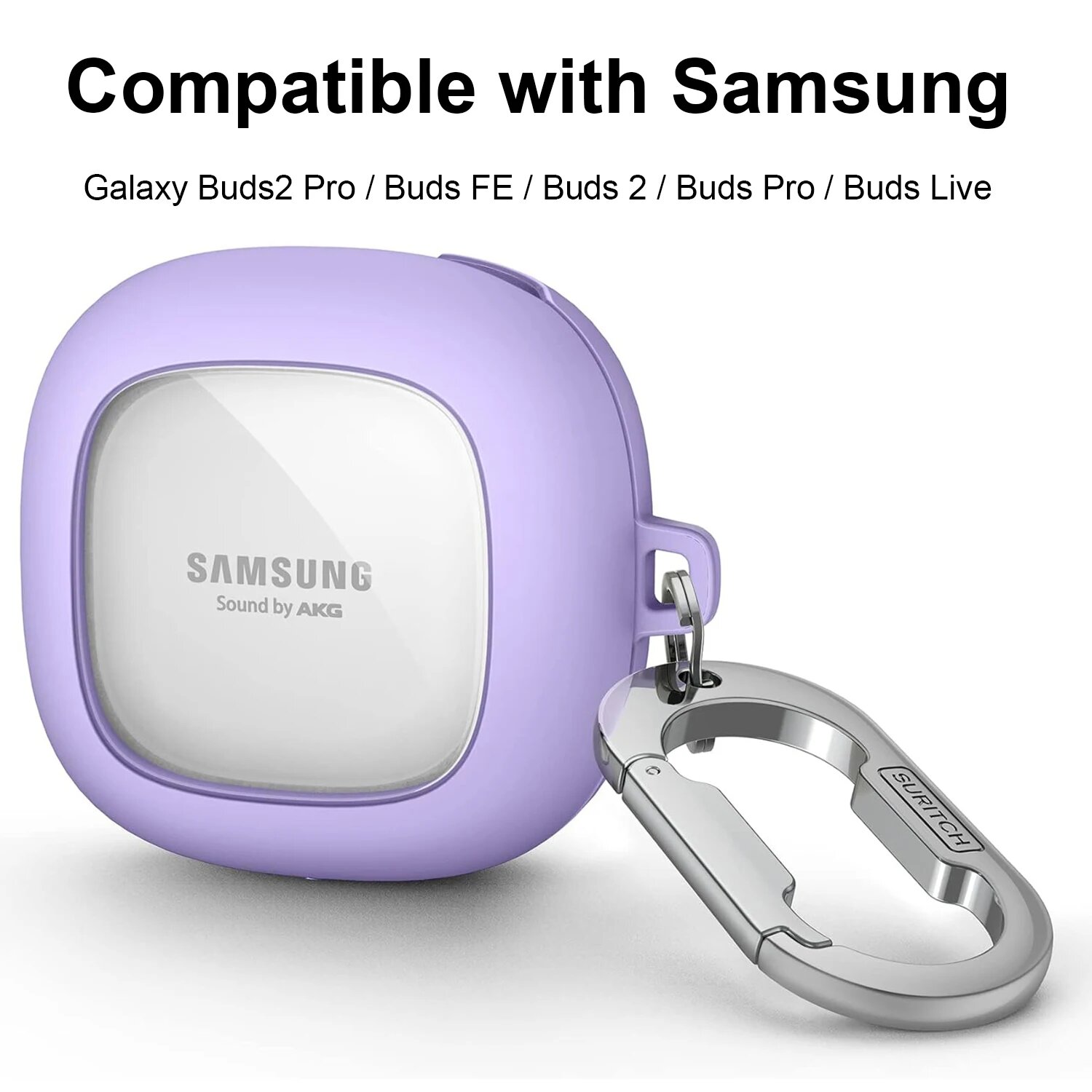Прозрачный жесткий чехол с карабином для Samsung Galaxy Buds 2 Pro / Buds FE / Buds Pro / Buds 2 / Buds Live, White — фото 1