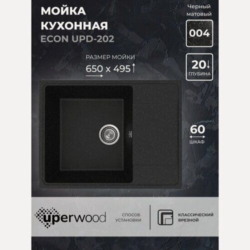 Изображение товара Кухонная мойка из искусственного камня Uperwood ECON UPD-202-004, прямоугольная, черная матовая