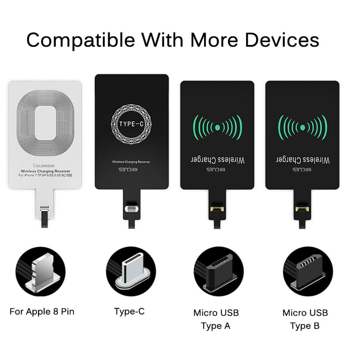Qi беспроводной зарядный приемник для iPhone 7 6s Plus 5s Micro USB Type C универсальное быстрое беспроводное зарядное устройство для Samsung Huawei Xiaomi