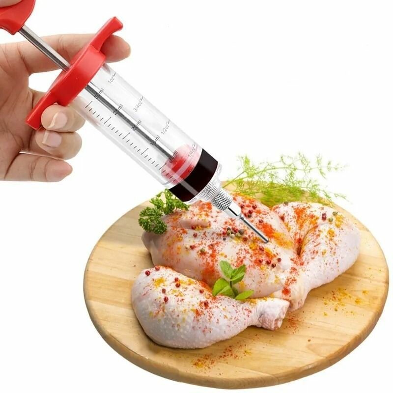 Шприц-инжектор для маринования мяса рыбы и овощей удобный кухонный инструмент для сочных блюд гриля шашлыка и барбекю