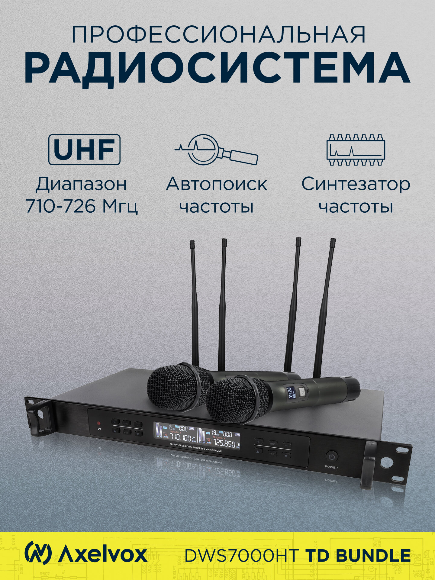 Микрофонная радиосистема Axelvox DWS7000HT (TD Bundle) 2 x 32 канала, LCD дисплей, 2х ИК порт, 2 ручных микрофона