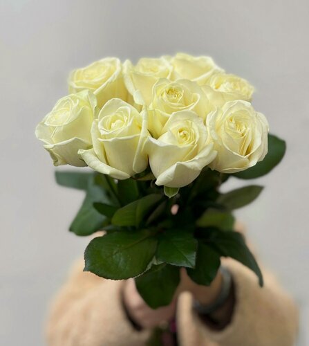 Изображение товара Букет из 9 белых роз высота 60 см, букет живых цветов, Россия