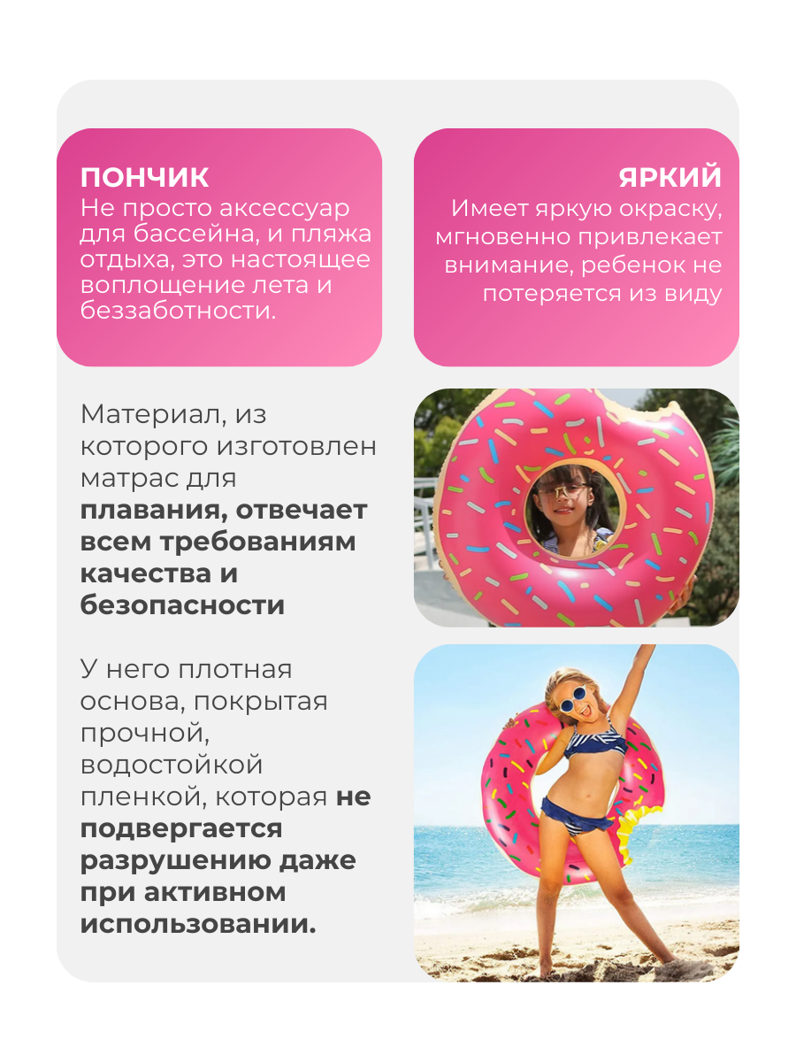 Картинки Надувной круг для плавания взрослый большой Пончик Розовый для бассейна спасательный для взрослых плавательный