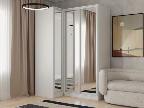 Изображение товара Шкаф угловой Ромео-7 Белый для одежды с зеркалом трехдверный 100*260*60