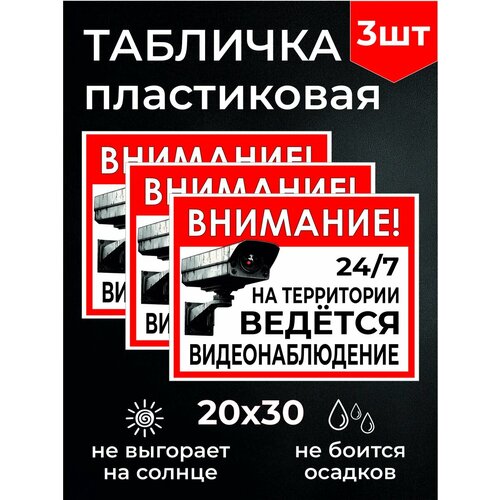 фото Ведется видеонаблюдение информационная табличка 20х30см, 3шт