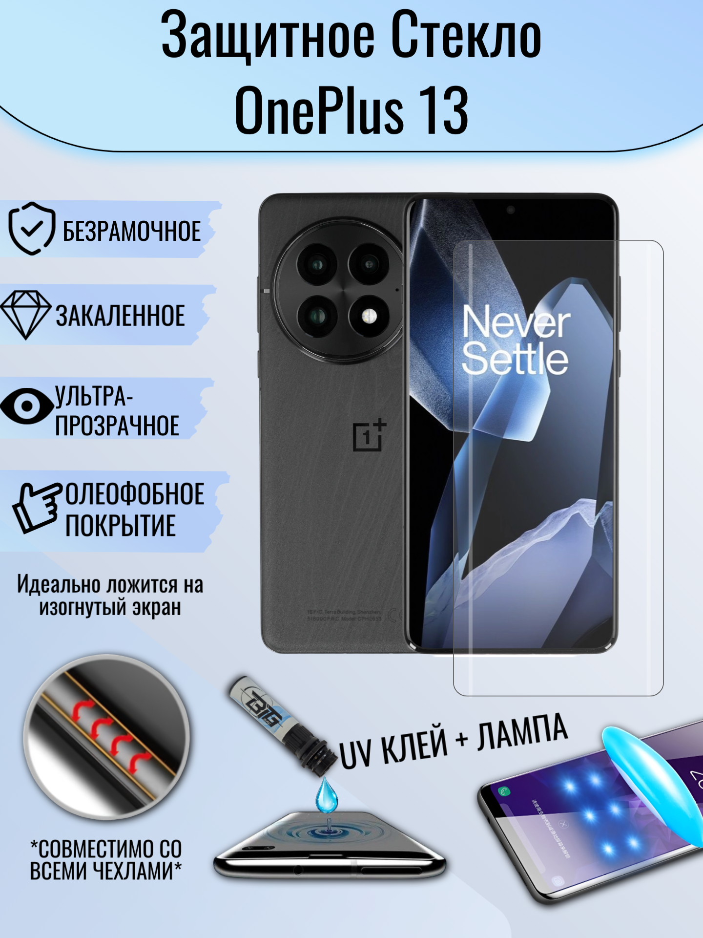 Защитное стекло для OnePlus 13 с UV УФ клеем и лампой