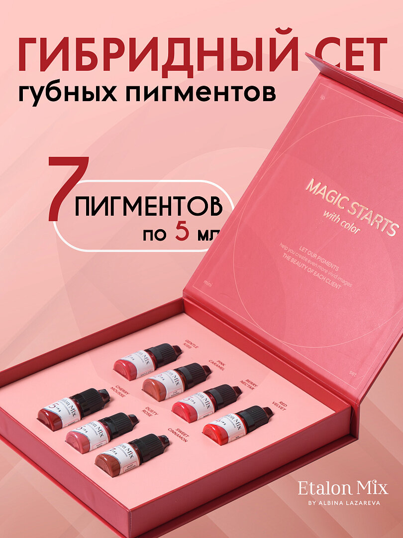 Губной сет пигментов для перманента Etalon Mix. 7 миксов по 5мл