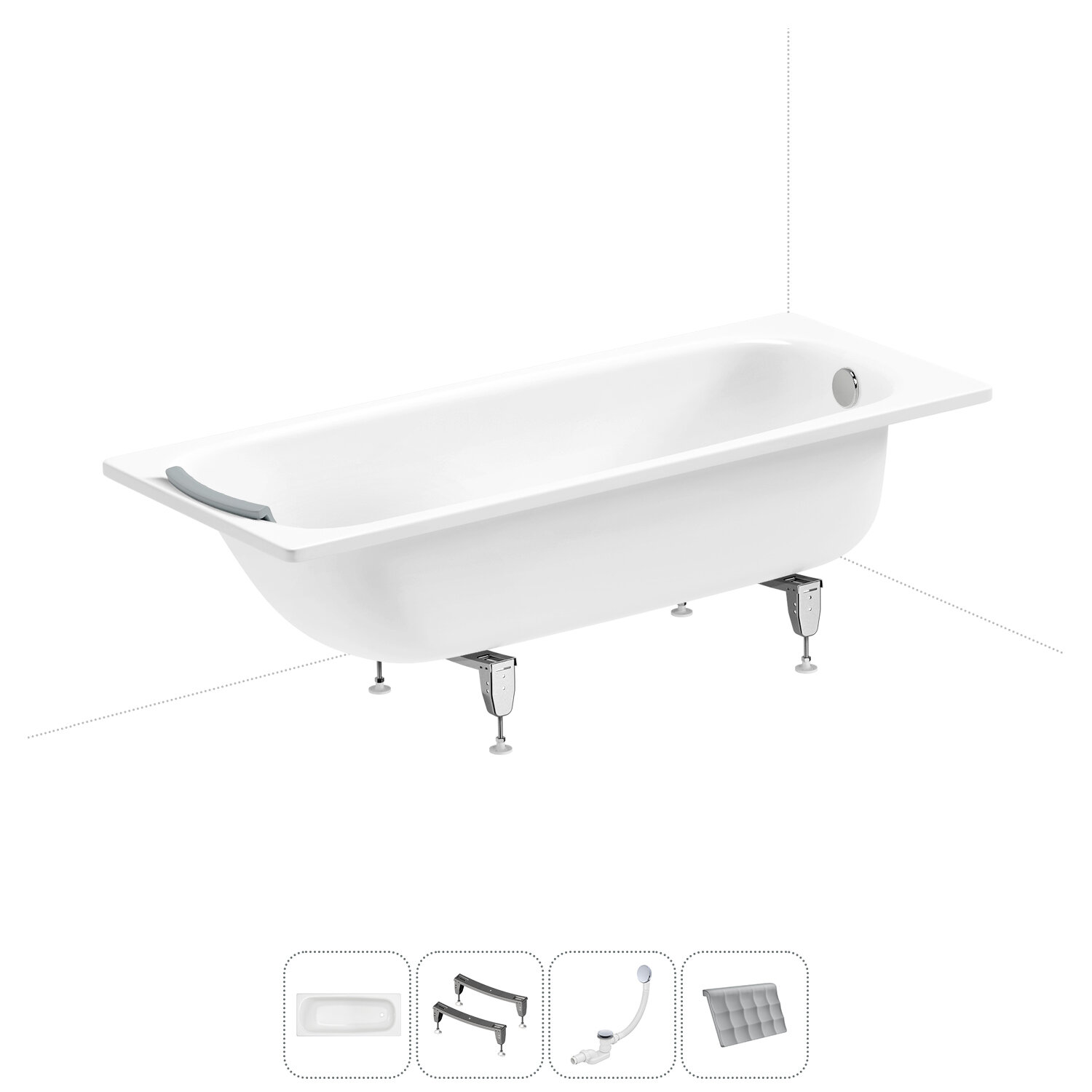 Стальная ванна 170х70 Sanitana BLB Universal 20220721R в наборе 4 в 1: металлическая ванна 170 х 70 см с шумоизоляцией, ножки, слив-перелив, подголовник