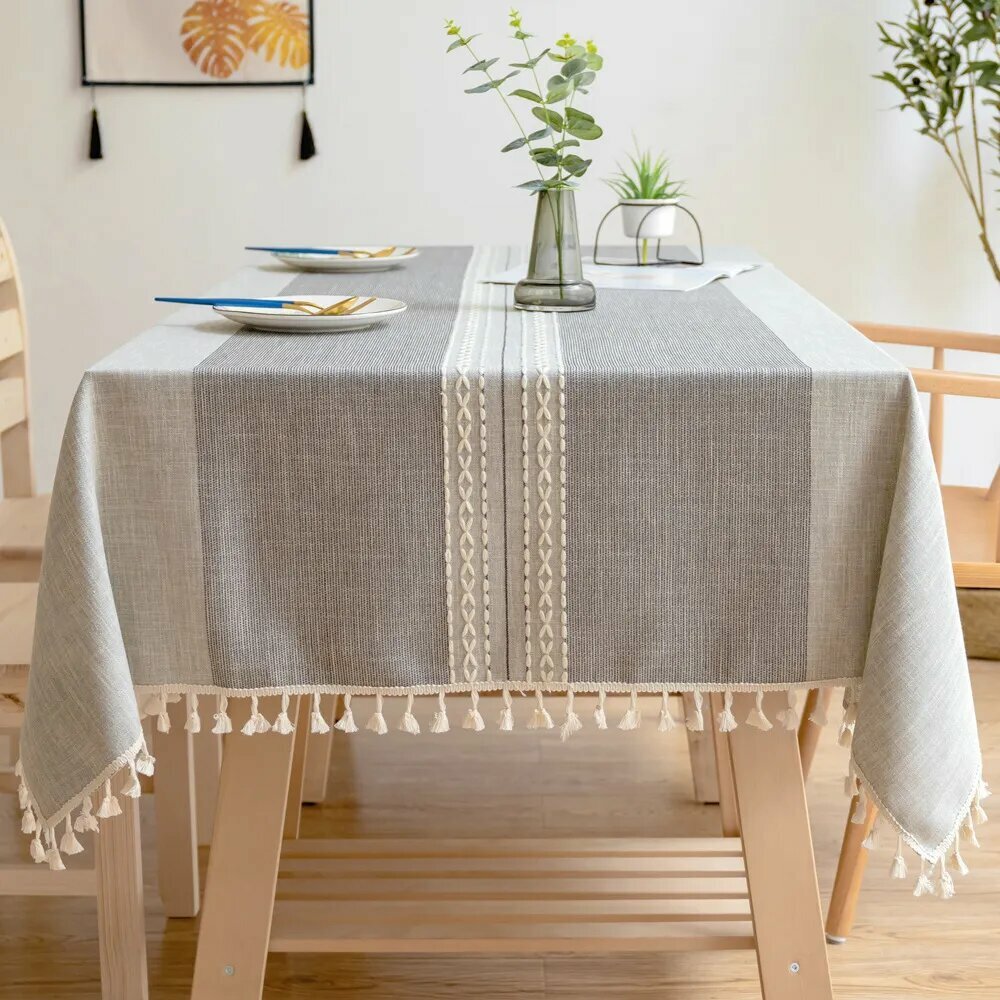 Скатерть SHEBI DECOR лен хлопок цвет серый меланж 140 см x 220 см