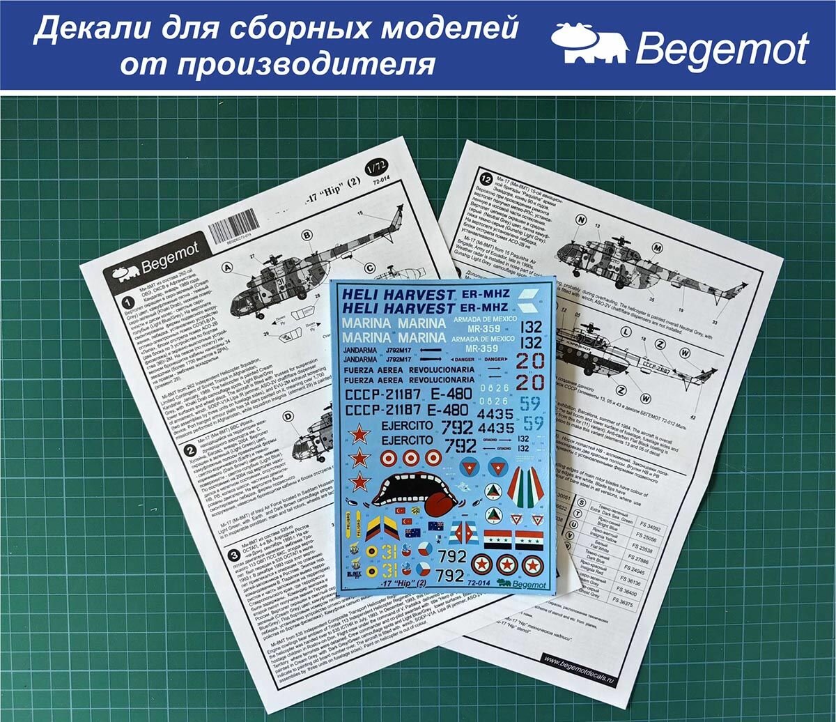 72-014 Деколь (Декаль) для сборной модели "Миль Ми-8МТ 17" 1/72 (BEGEMOT)