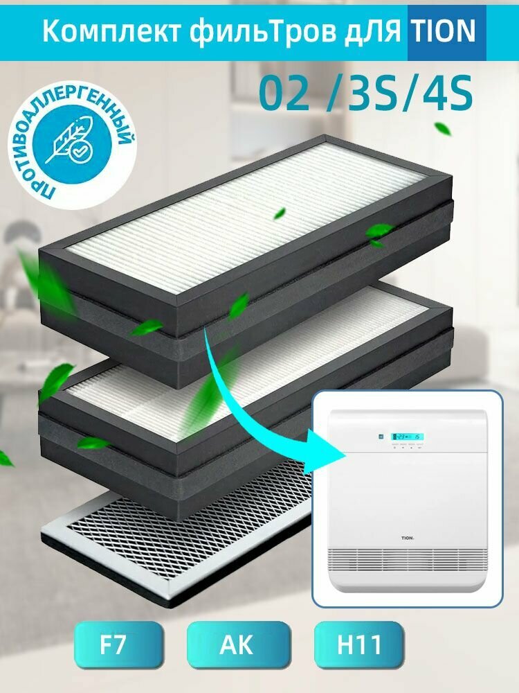 Комплект фильтров для Tion O2 Бризер (F7 Н11 АК) / Фильтры Тион