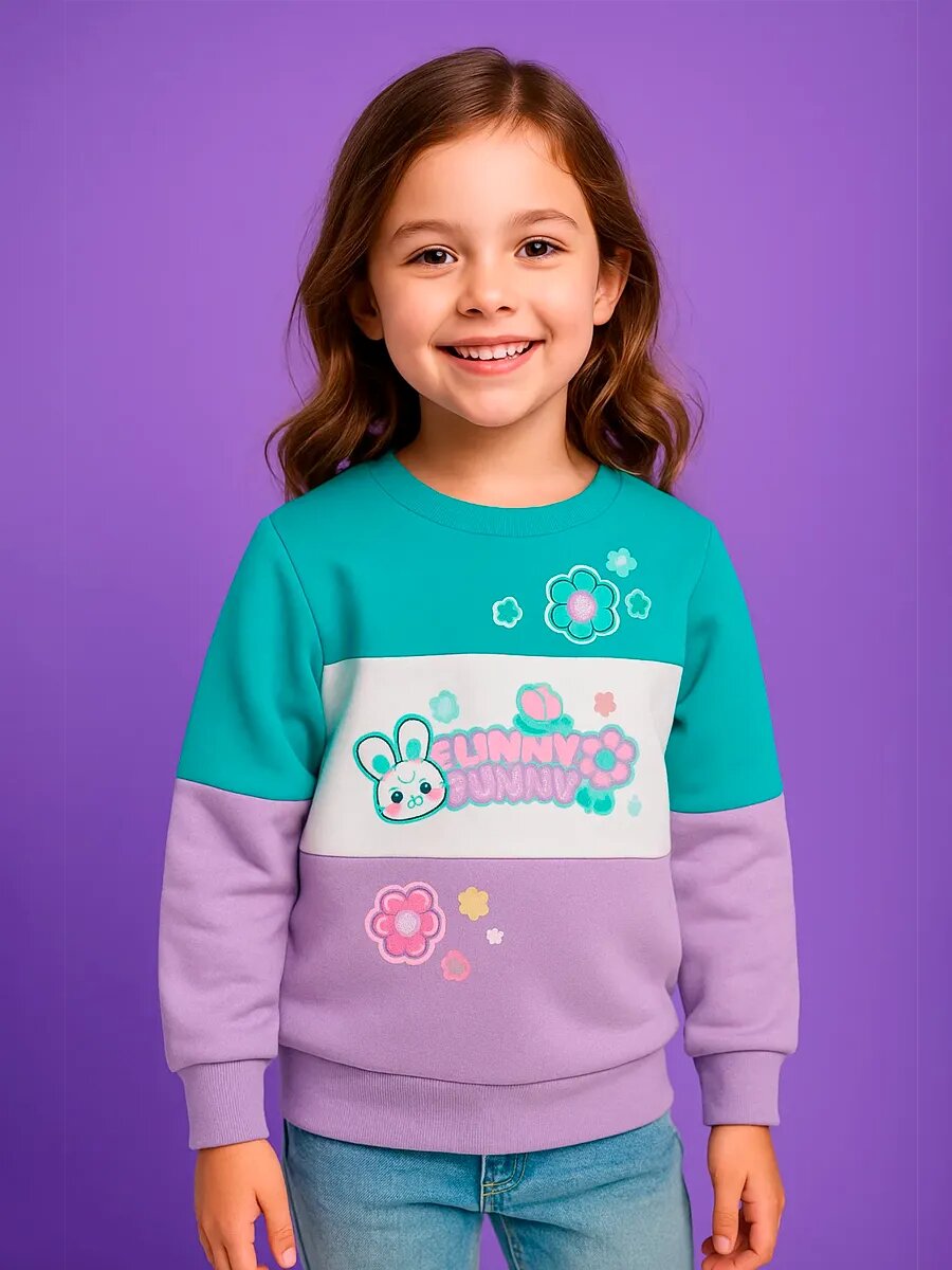 Свитшот Kari Kids размер 4-5 фиолетовый бирюзовый белый