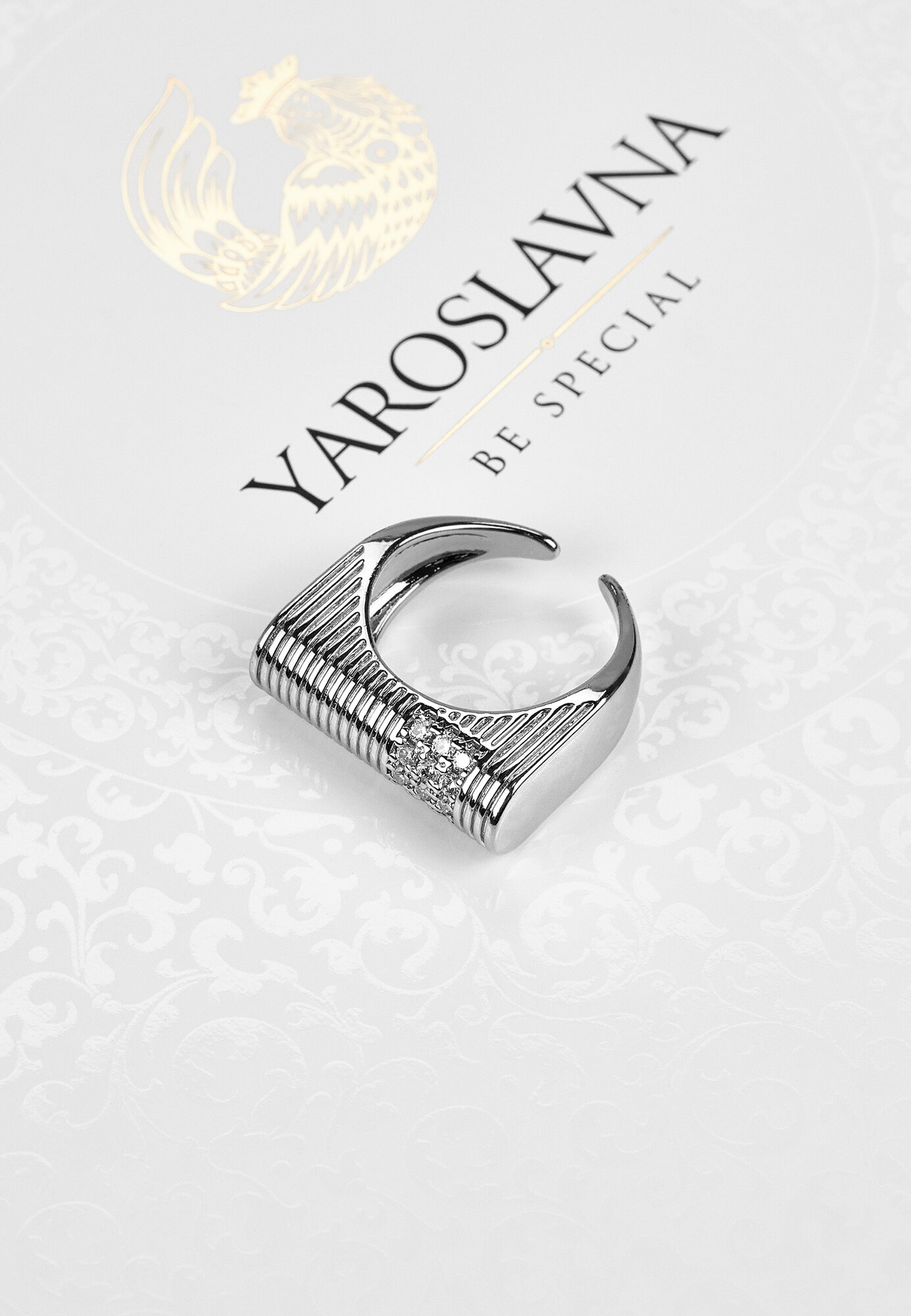 Кольцо-кулон YAROSLAVNA, циркон, размер 17, серебристый — фото 1