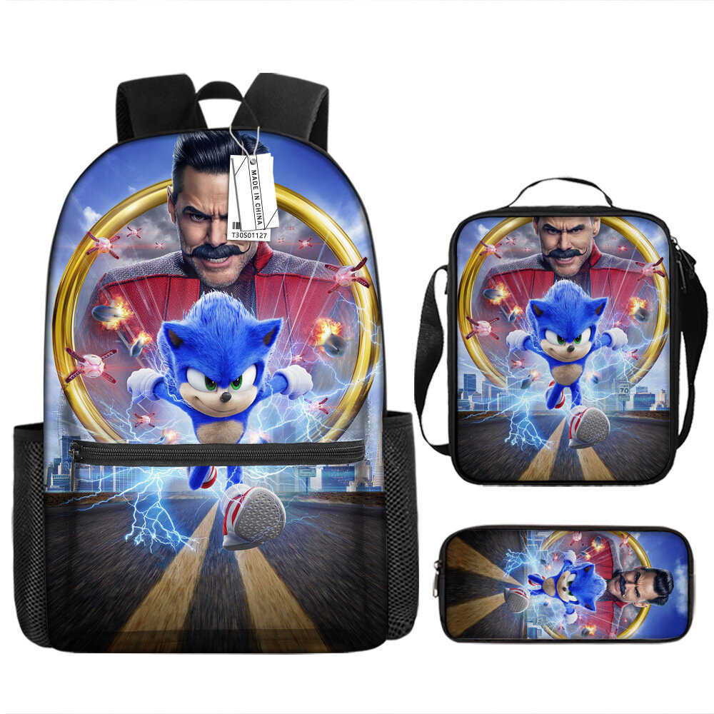 Трансграничный рюкзак SONIC Sonic, набор из трех предметов, сумка для начальной и средней школы, детский рюкзак, сумка для обеда, пенал
