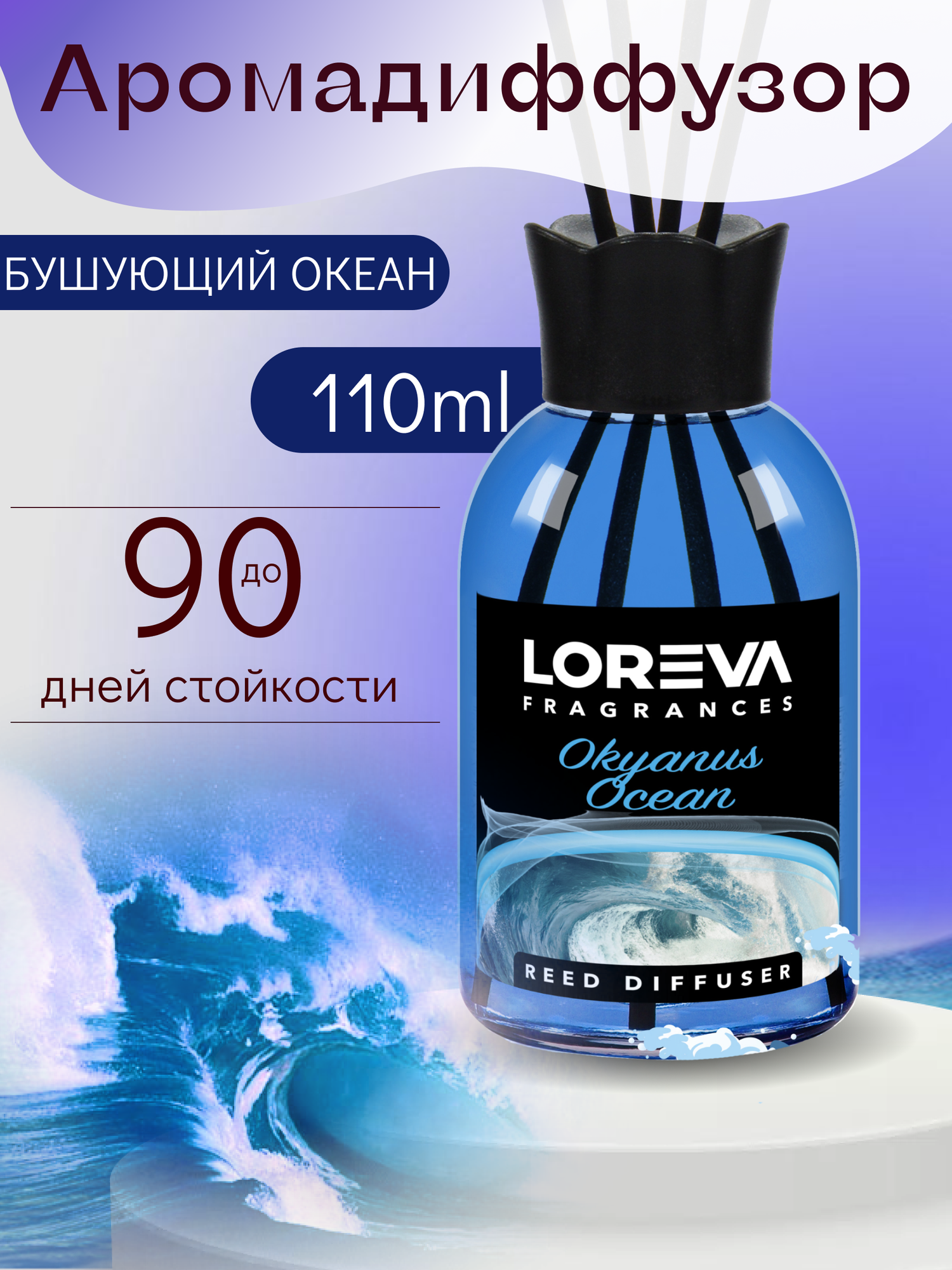 Аромадиффузор для дома с палочками LOREVA Океан 110 ml подарочный