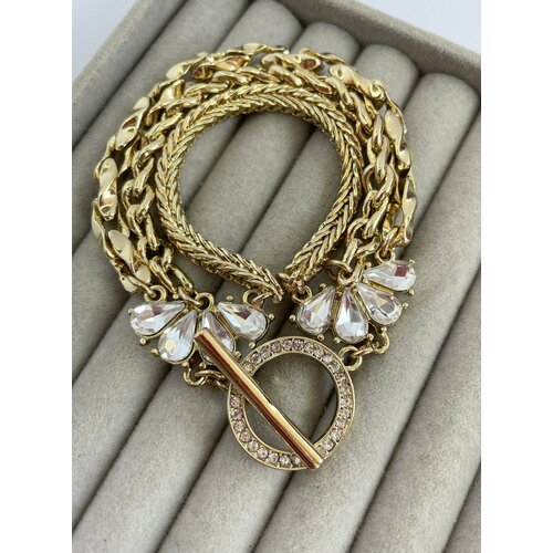 Браслет Fashion jewelry, стекло, кристалл, размер 21 см., золотой