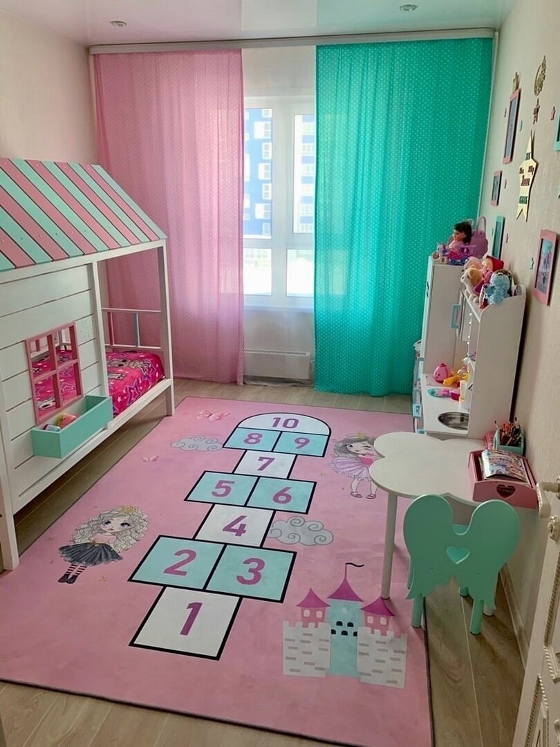 Ковер безворсовый "Классики" в детскую комнату для девочки , микрофибра без ворса, детский коврик на пол с детским рисунком140 на 200см. /Like_house - фотография № 14