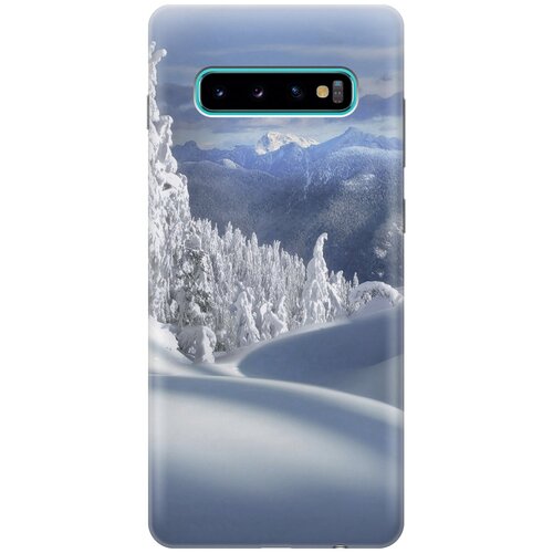 фото Силиконовый чехол на samsung galaxy s10+ / самсунг с10 плюс с принтом "заснеженный лес и горы gosso