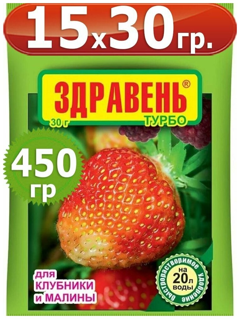 450г Удобрение Здравень турбо для клубники и малины 30 г х15шт Ваше Хозяйство ВХ