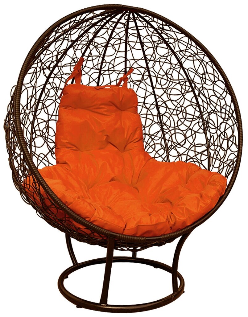 Кресло M-Group круг на подставке ротанг коричневый, оранжевая подушка - фотография № 12