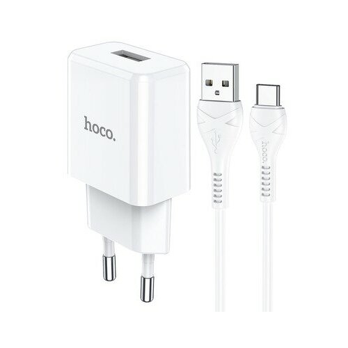 Сетевое зарядное устройство Hoco N9, USB - 2.1 А, кабель Type-C 1 м, белый сетевое зарядное устройство сзу hoco n14 type c кабель type c lightning 3 а белый