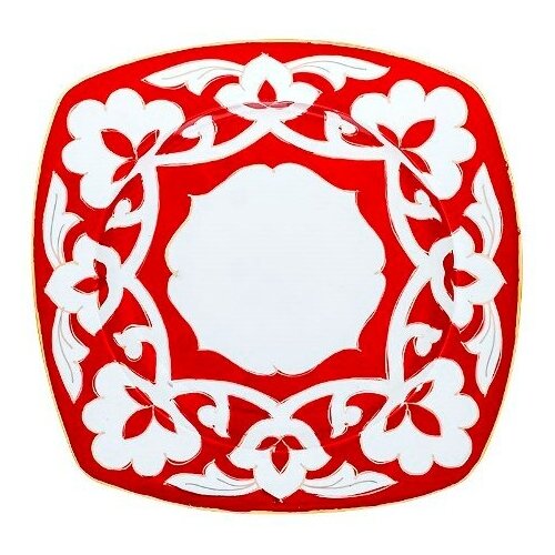 фото Тарелка квадратная красная пахта, turon porcelain, с золотом, ø 21.5 см,