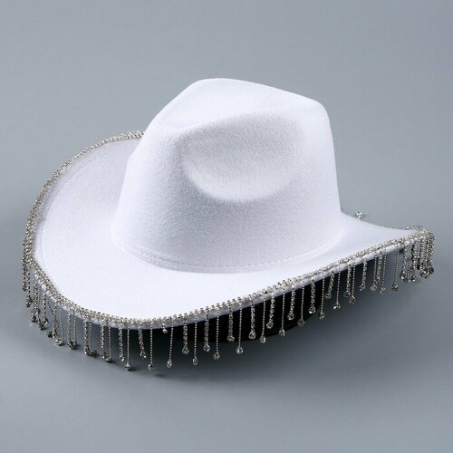 Шляпа ковбойская, со стразами, р. 56 см, цвет белый шляпа размер 56 белый