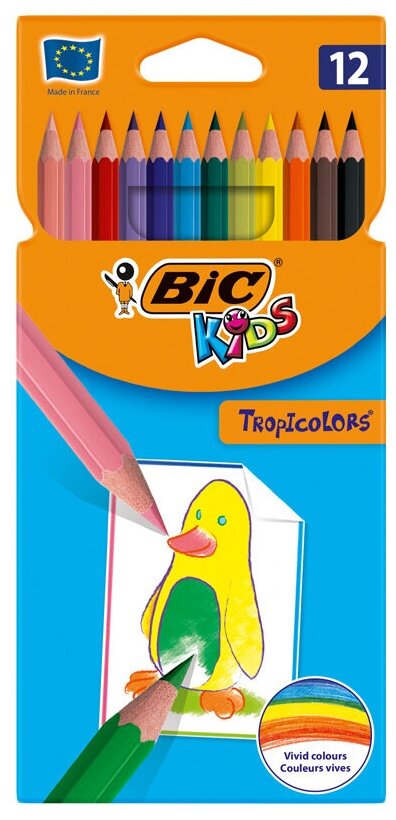 Карандаши цветные BIC "Tropicolors", 12 цветов, пластиковые, европодвес, 83256610