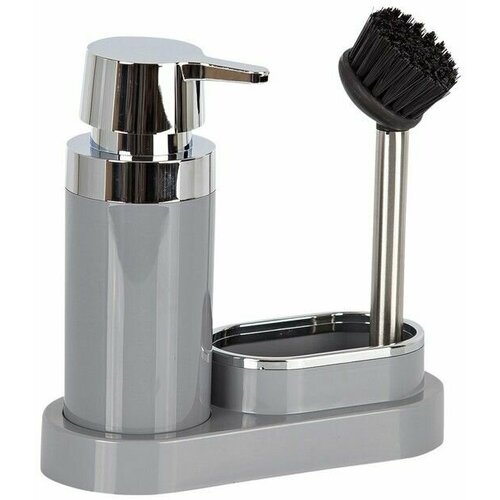 Кухонный набор для мытья посуды Primanova M-E43-07 серия POLEN, цвет серый хром, материал ABS пластик, вид крепления настольное, размер 8,5x19,5 см