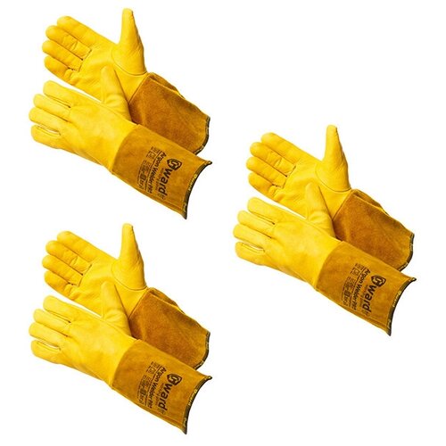 фото Краги для аргоновой сварки с цельной кожаной перчаткой argon welder pro 11, 3 пары gward