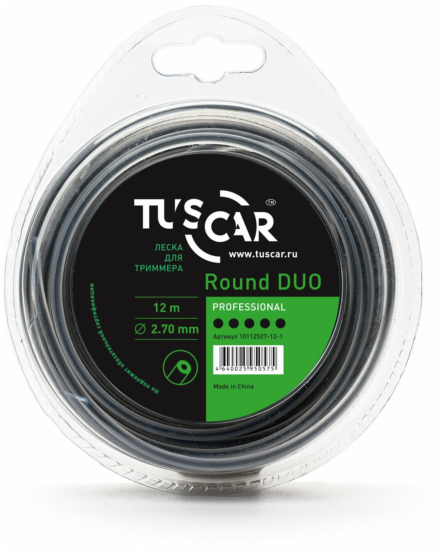 Леска для триммера TUSCAR Round DUO Professional, 2.70мм* 12м - фотография № 1