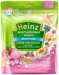 Каша Heinz молочная Любопышки многозерновая йогуртная со сливой, яблоком, малиной, черникой, с 12 месяцев, 200 г