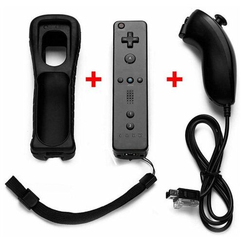 комплект геймпадов remote plus bluetooth nunchuk для консоли wii wiiu Комплект Геймпадов Remote Plus + Nunchuk (Черного цвета) Wii/WiiU