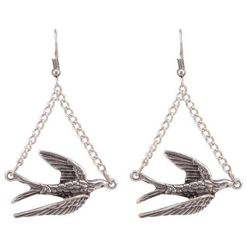 фото Серьги бижутерные ласточка (замок-крючок, бижутерный сплав, серебристый) 1-56069 otokodesign