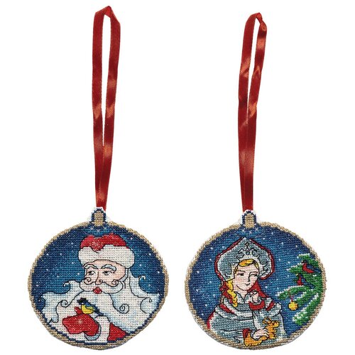PANNA Набор для вышивания IG-1535 ( ИГ-1535 ) Новогоднее украшение. Дед Мороз и Снегурочка, 10 х 9.5 см