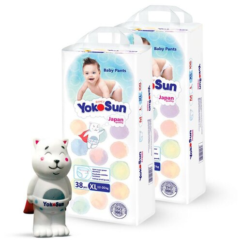 фото Подгузники-трусики yokosun, размер xl (12-20 кг), 38 шт. х 2 шт, игрушка для ванной котик йоко в подарок