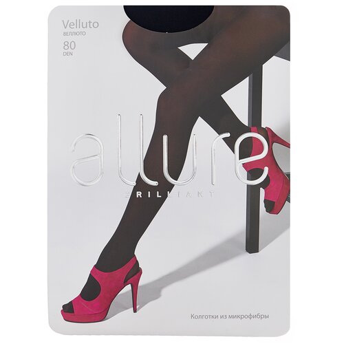 фото Колготки allure brilliant velluto, 80 den, с ластовицей, матовые, размер 3, черный