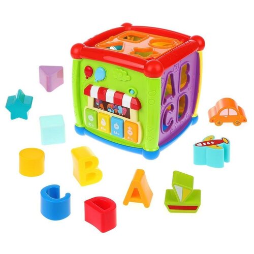 Развивающая игрушка Huanger Fancy Cube HE0520, зеленый/фиолетовый/голубой развивающая игрушка huanger маленький шеф белый красный желтый зеленый голубой