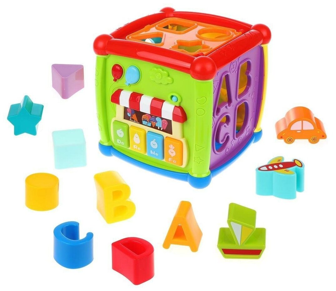 Развивающая игрушка Huanger Fancy Cube HE0520, зеленый/фиолетовый/голубой